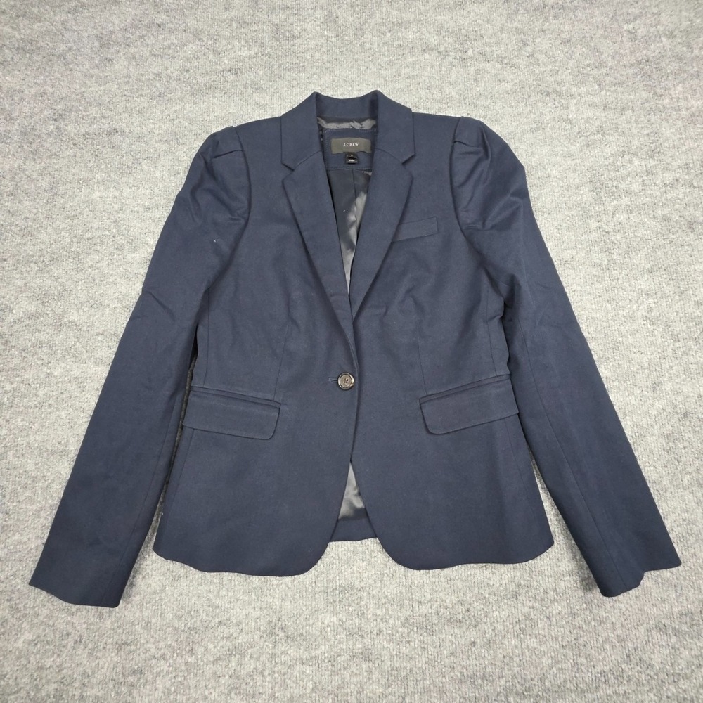 J Crew Blazer Women Sz 2 Navy Blue 2 Button Cotton Blend Stretch Business Dress